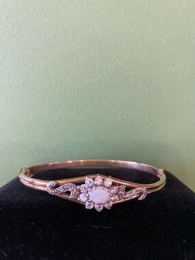 Opal and CZ gold plated vintage Accent Rose Gold Bangle Bracelet